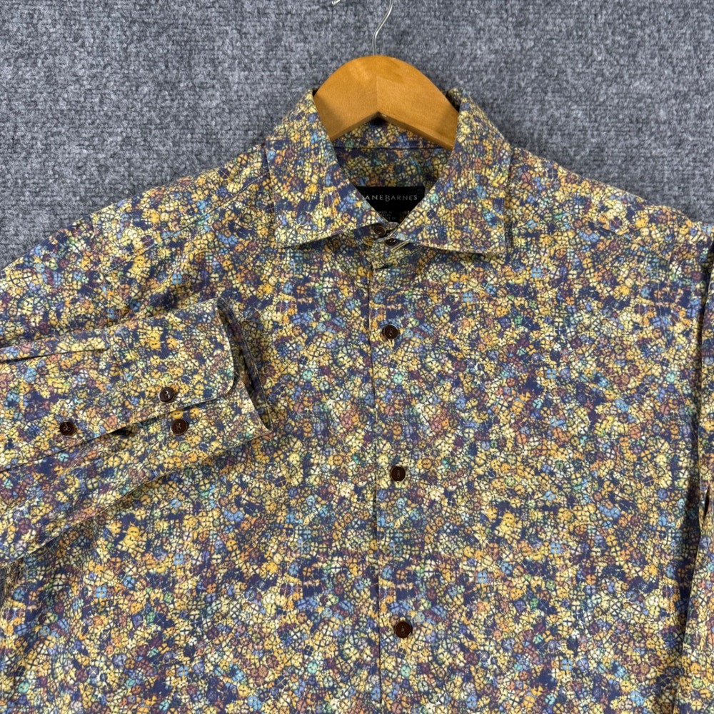 Jhane Barnes Mosaic Floral Button Down Shirt Mens Medium Multicolor Cotton LS